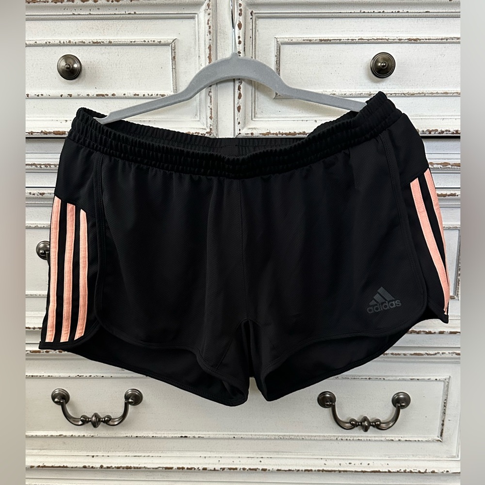 ADIDAS Women's Black Shorts with Pink Stripes | Size Large